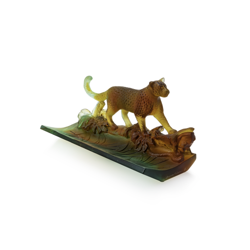 Tropical Leopard Pencil Holder in Amber & Green