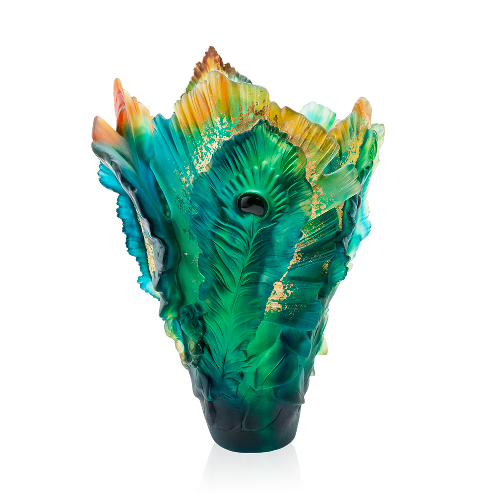 Daum Frances製 
琥珀色の動物彫刻 Fleur de Paon Large Gilded Vase – Daum Inc