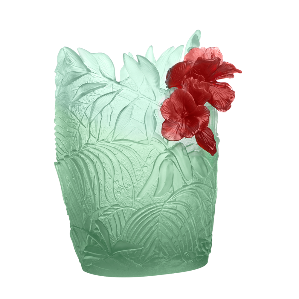 Large Hibiscus Vase in Light Green & Red 99 ex