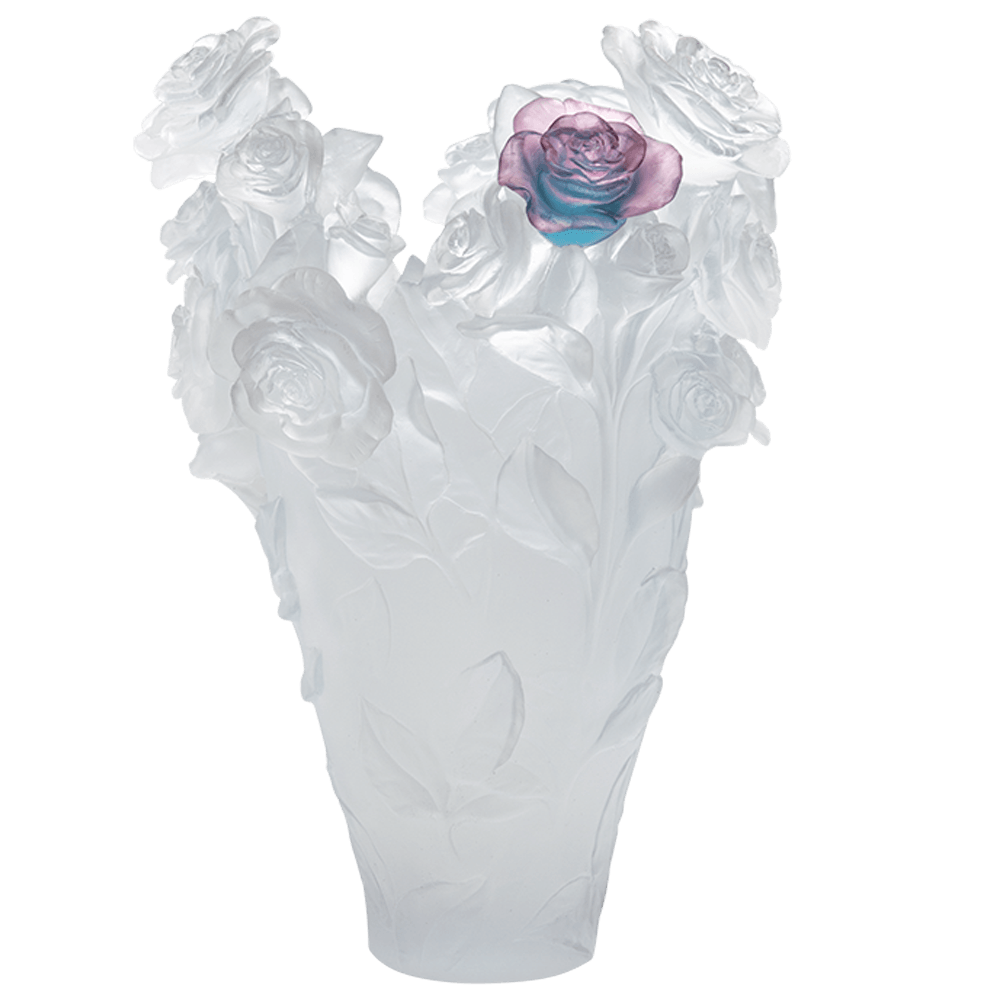 Magnum Rose Passion Vase in White with Green & Pink Flower 50 ex