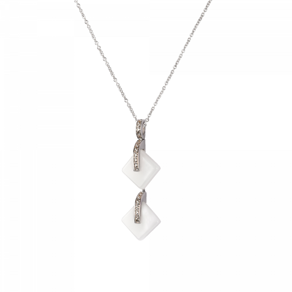 Eclipse Crystal Double Pendant Necklace in White