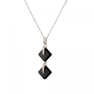 Black Double Crystal Eclipse Pendant Necklace