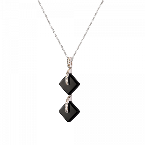 Black Double Crystal Eclipse Pendant Necklace